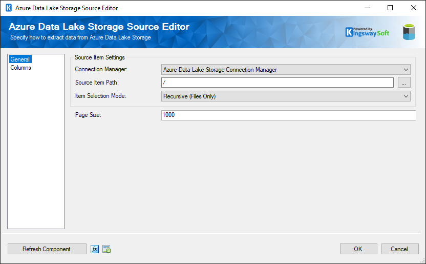 Azure Data Lake Storage Source Editor